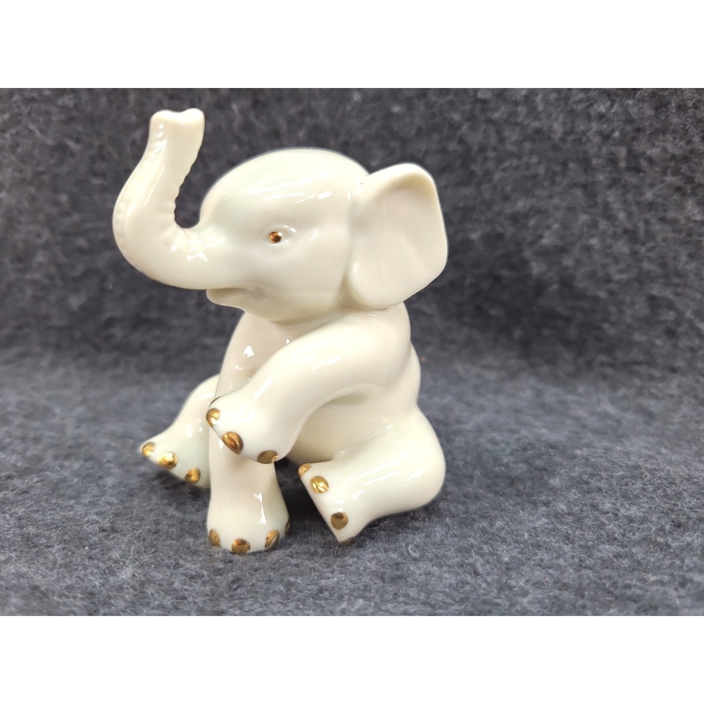 Lenox Porcelain Sitting Baby Elephant Figurine Gold Trim 3"‎ Trunk Up